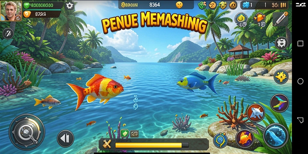 Tampilan gameplay memancing yang seru dan mendebarkan dalam 8364.