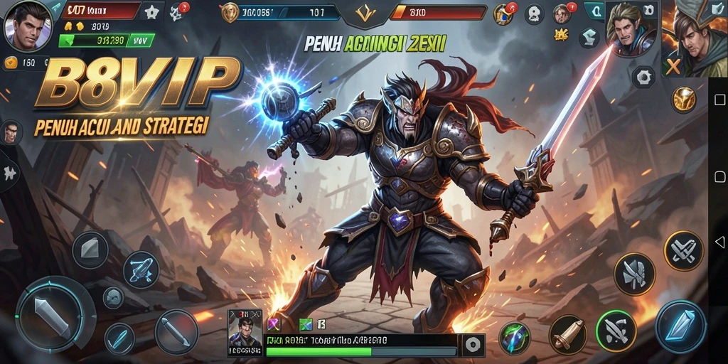 Screenshot B8VIP menunjukkan pertarungan intens antara dua karakter kuat.