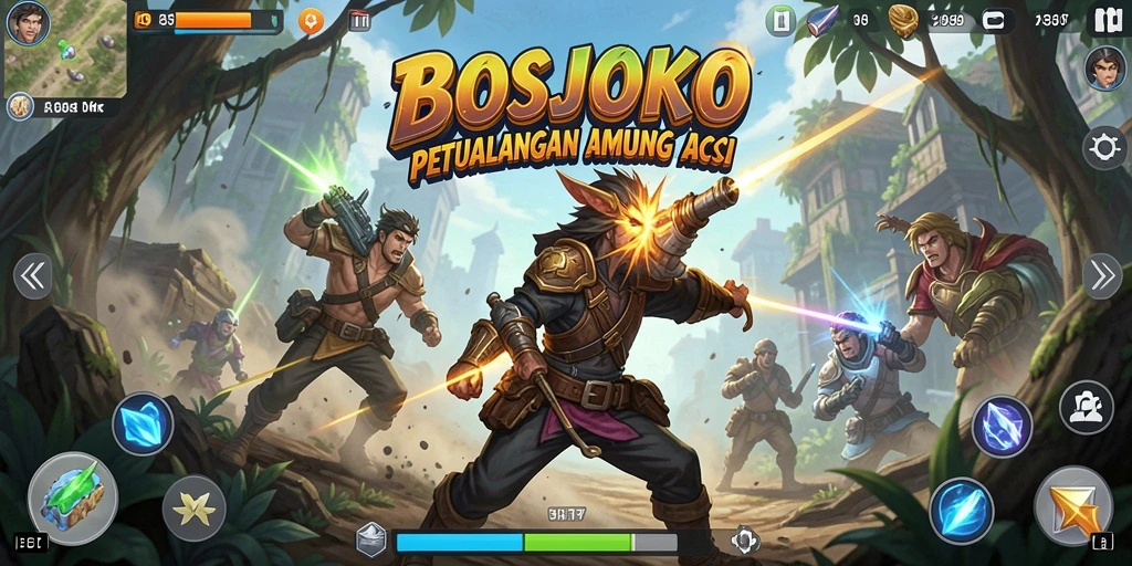 Tangkapan layar gameplay BOSJOKO dengan aksi yang mendebarkan.