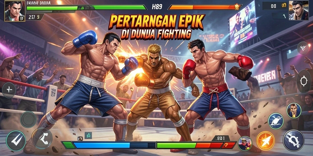 Gambaran aksi intens dalam H89 saat karakter bertarung di arena.