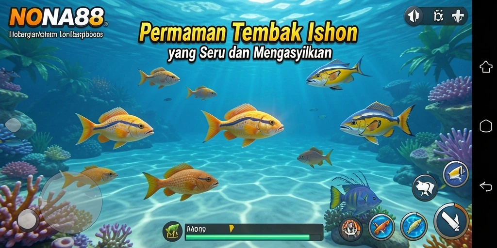 Tampilan gameplay NONA88 yang menampilkan aksi menangkap ikan.