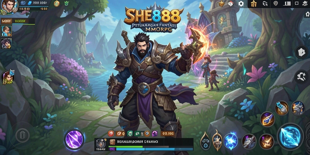 Tampilan gameplay <strong>SHE888</strong> menunjukkan pertempuran epik dalam dunia MMORPG.